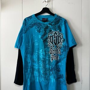 South Pole Men's Teal and Black Long Sleeve Tee